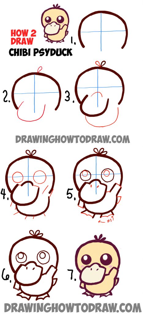 How to Draw a Cute Baby Chibi Psyduck from Pokemon in Easy Steps Lesson ...