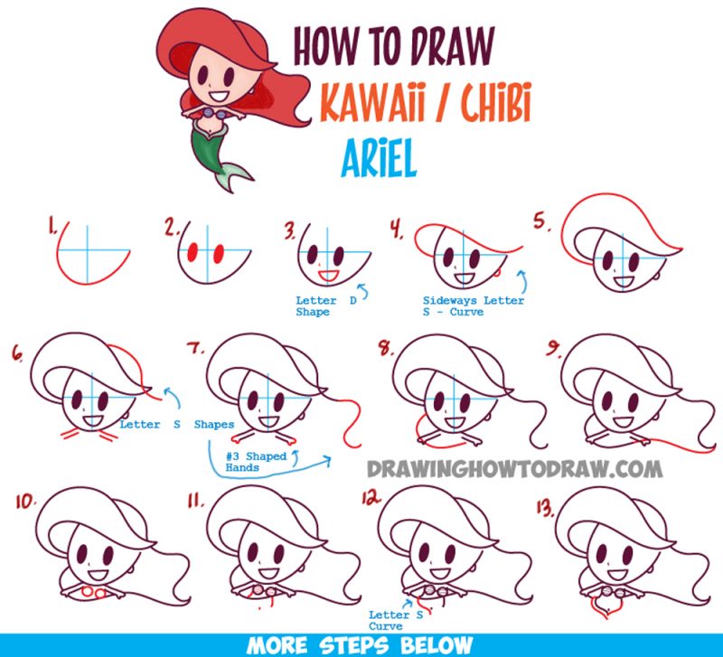 How to Draw Cute Baby Kawaii Chibi Ariel from Disney’s The Little ...