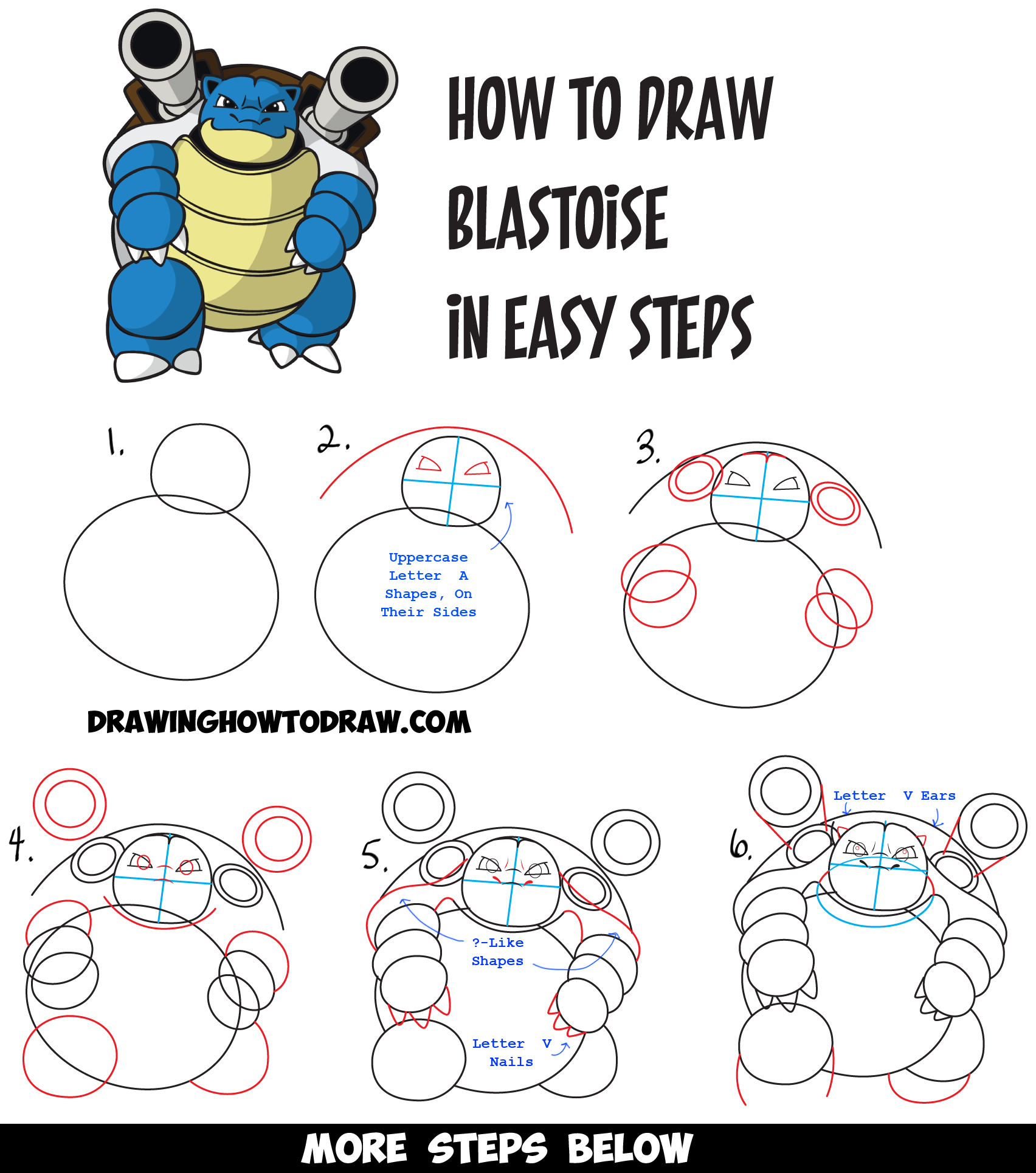 How To Draw Blastoise Step By Step