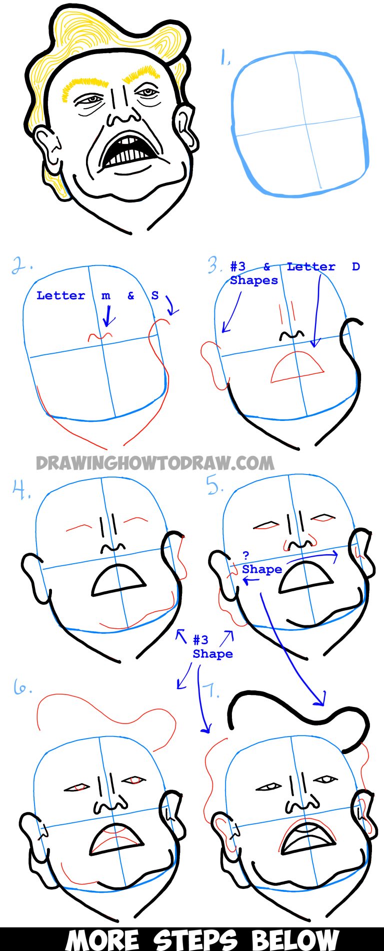 How to Draw Donald Trump Caricature or Illustration – Step by Step ...