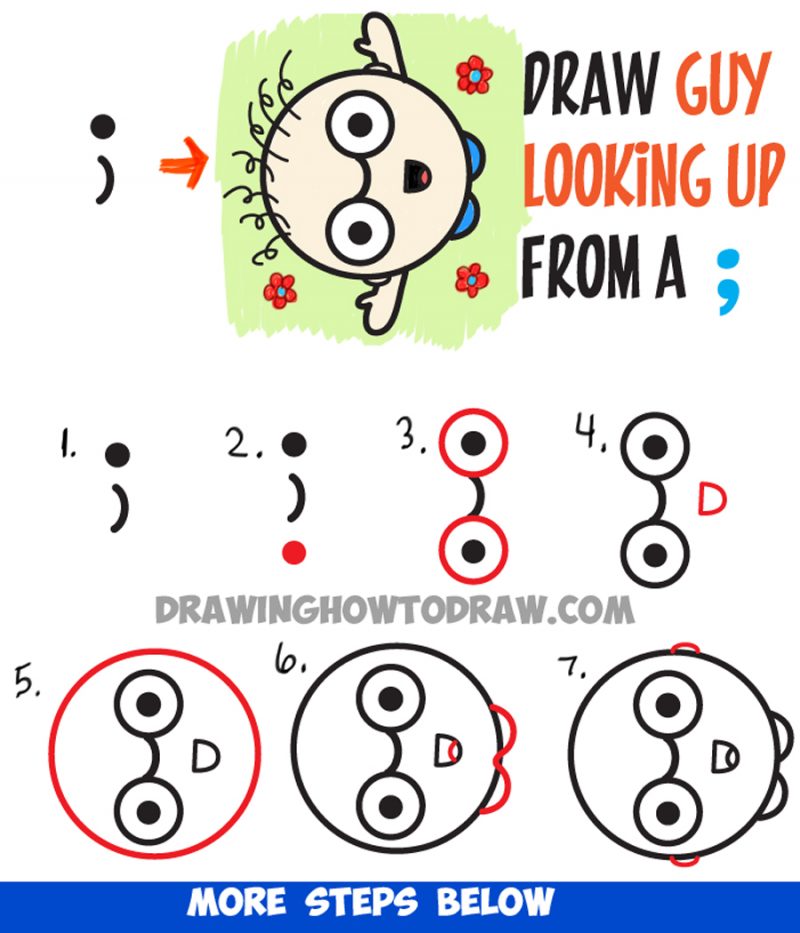 How to Draw a Cartoon Person Waving Up from Semicolon Drawing Tutorial ...