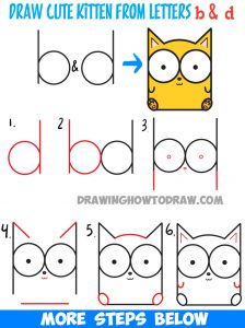 How to Draw Cartoon Baby Kitty Cat or Kitten from Letters Easy Step by ...