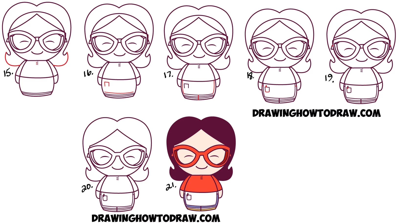 How to Draw Kawaii Chibi Louise from Bob's Burgers in Easy Steps Drawing  Tutorial - How to Draw Step by Step Drawing Tutorials