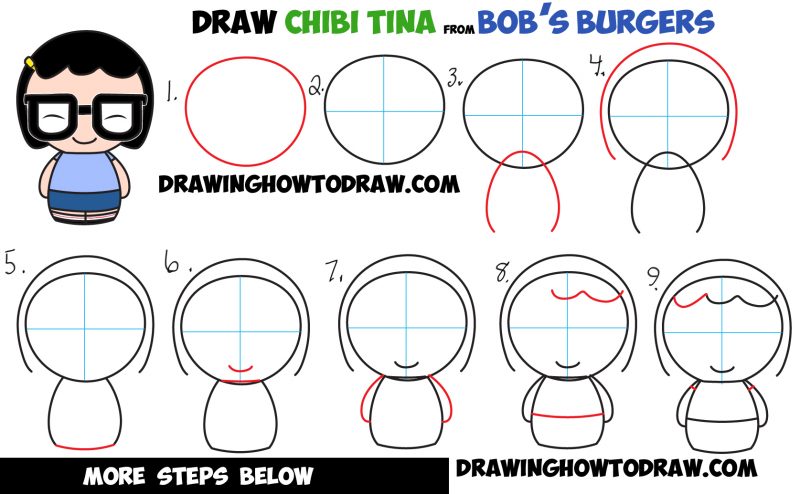 How to Draw Chibi Kawaii Tina from Bob’s Burgers Easy Step by Step ...