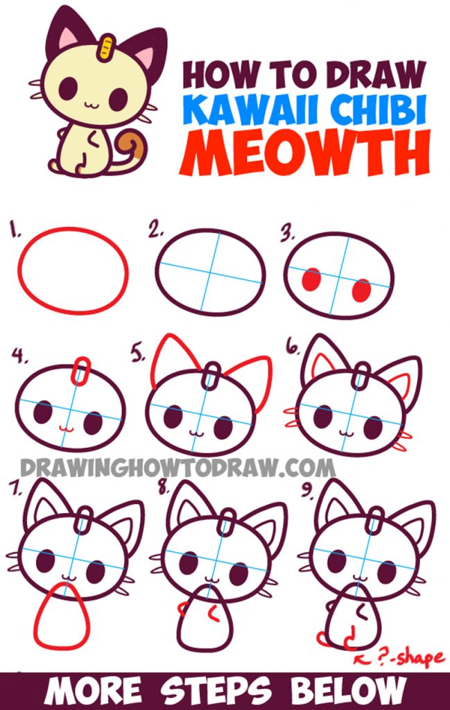 How to Draw Kawaii Chibi Meowth from Pokemon – Simple Drawing Tutorial ...