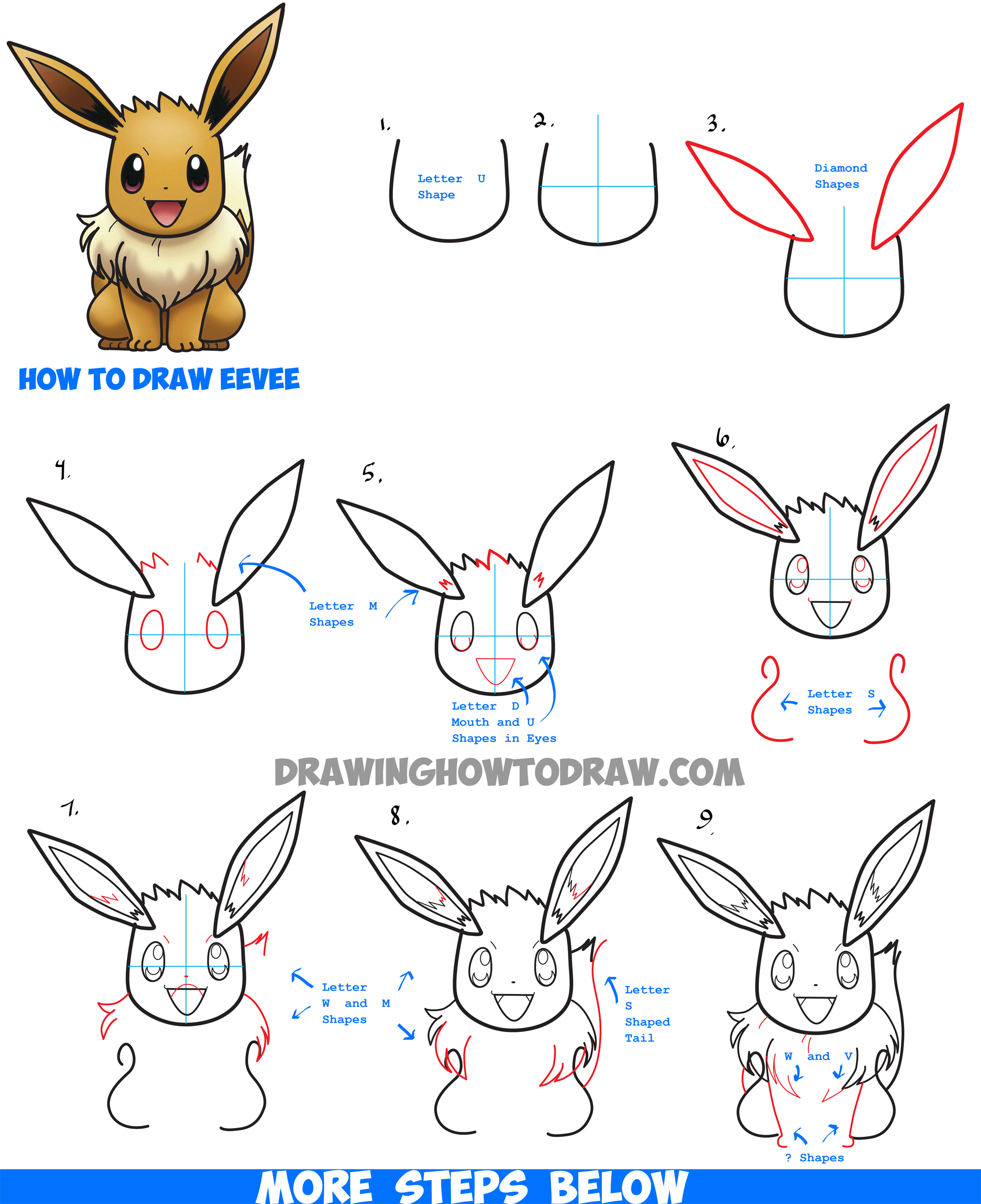 How to Draw Eevee from Pokemon with Easy Step by Step Drawing Tutorial ...