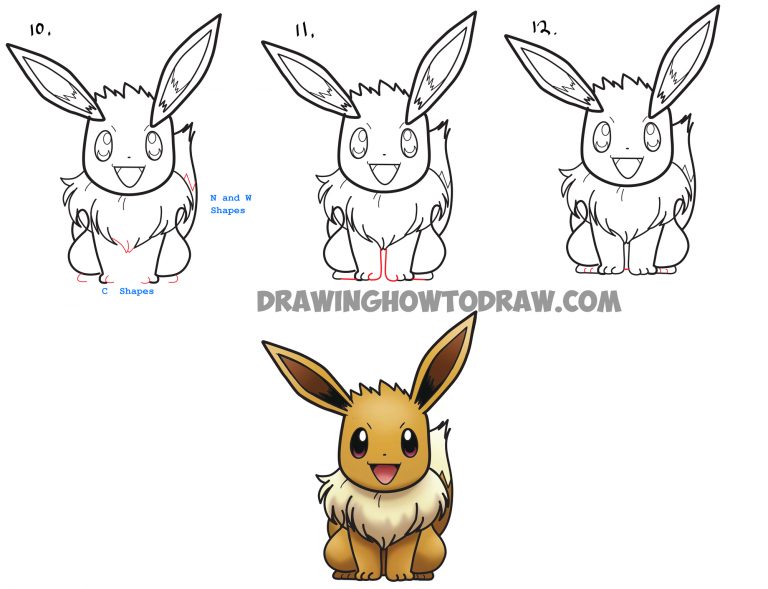 How to Draw Eevee from Pokemon with Easy Step by Step Drawing Tutorial ...