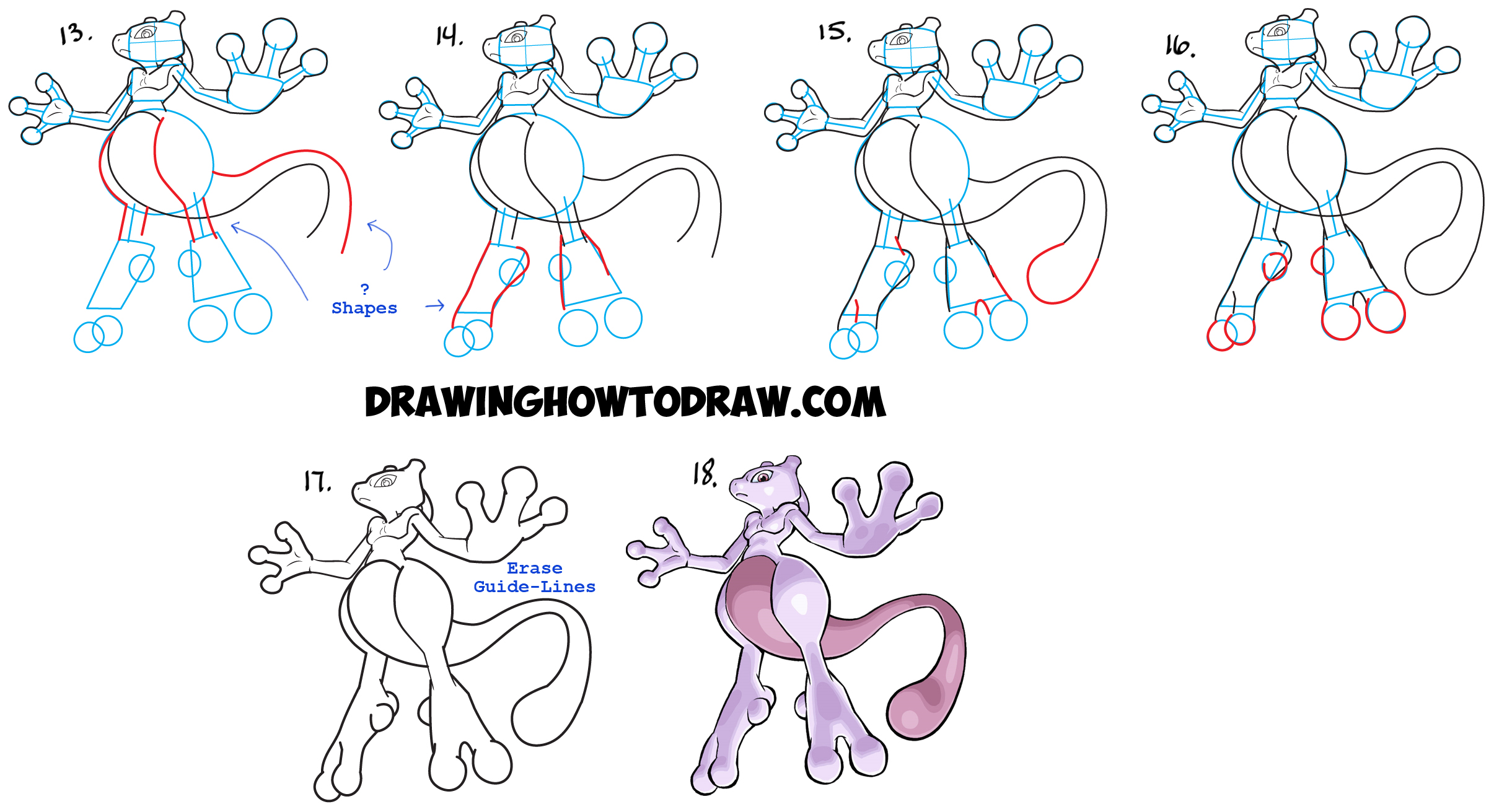 How to Draw Mega Mewtwo X from Pokemon (Pokemon) Step by Step