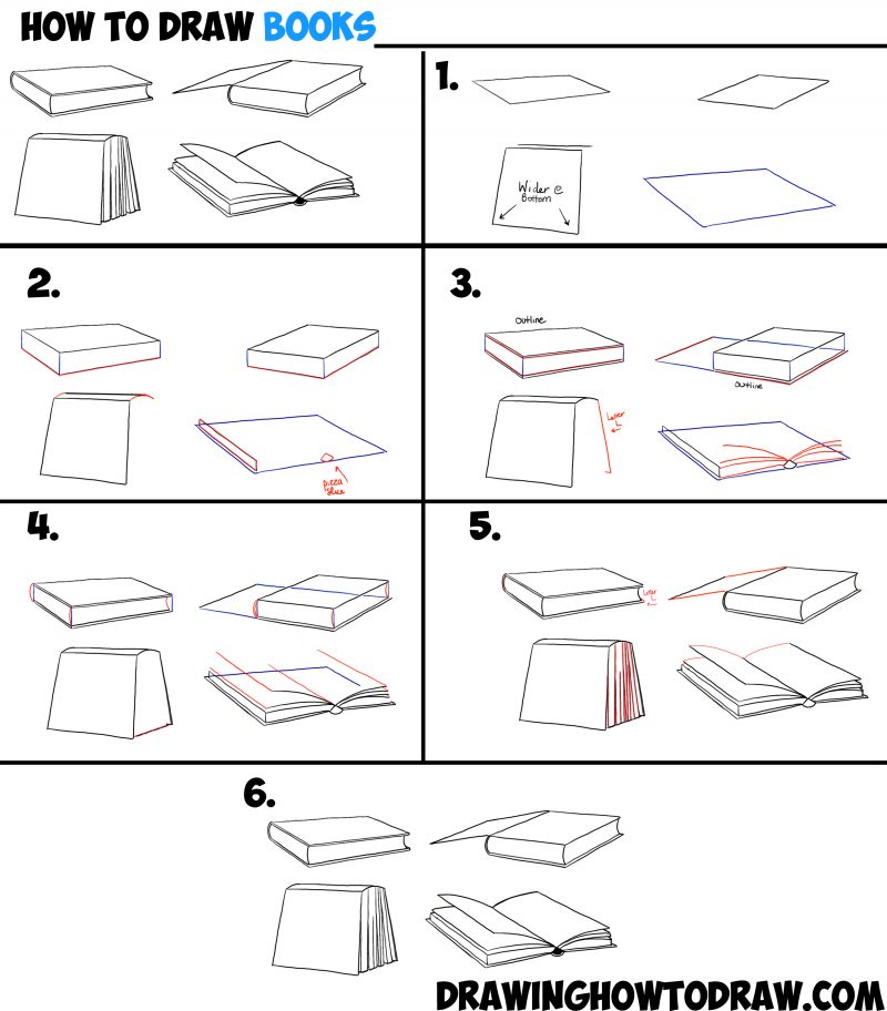 How to Draw Books in 4 Different Angles / Perspectives (Open / Closed ...