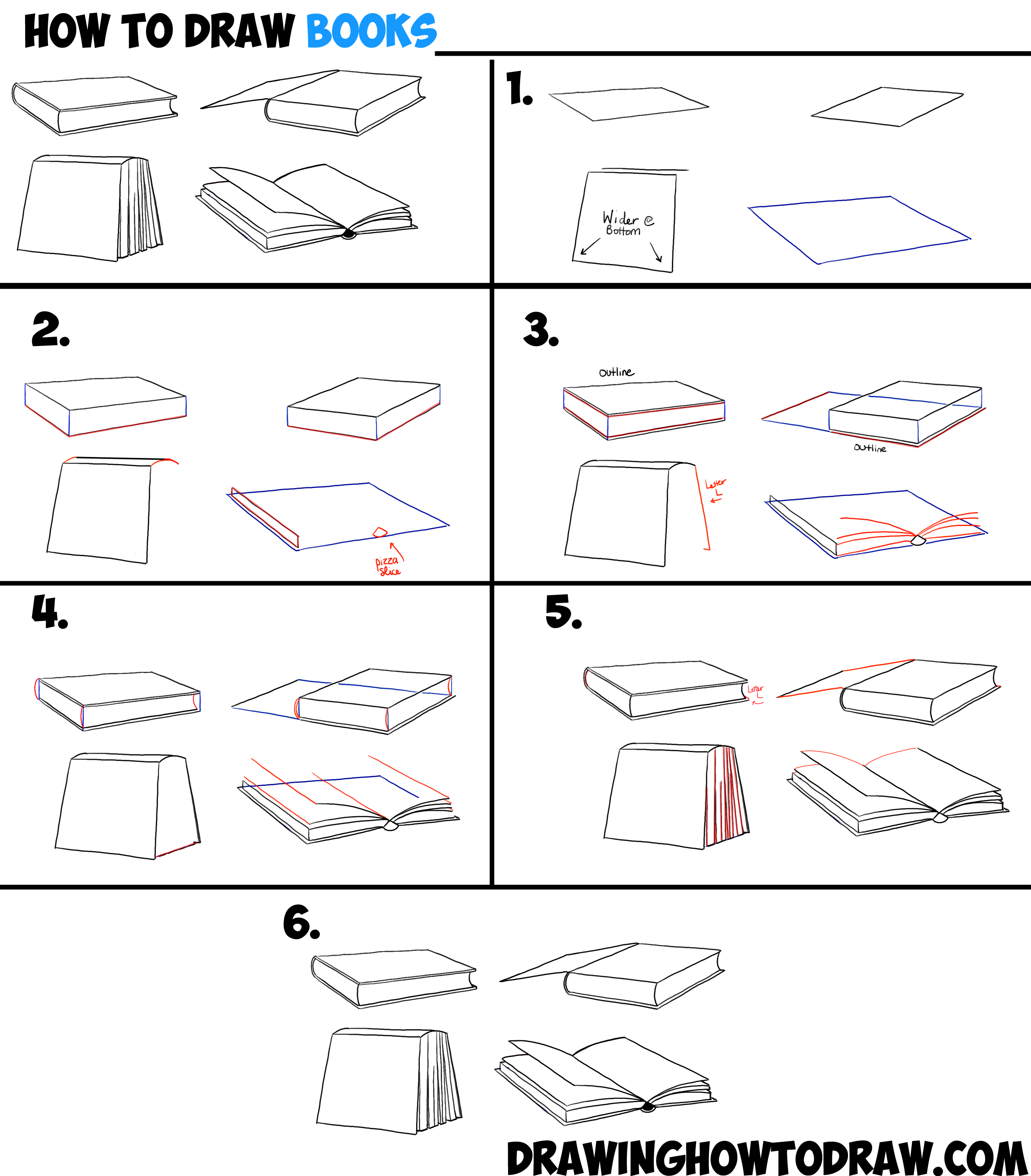 How to Draw Books in 4 Different Angles / Perspectives (Open / Closed