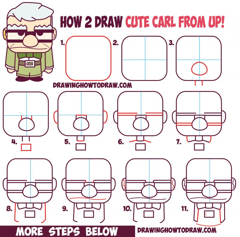 How to Draw Carl Fredricksen the Old Man from Pixar’s Up (Cute / Chibi ...