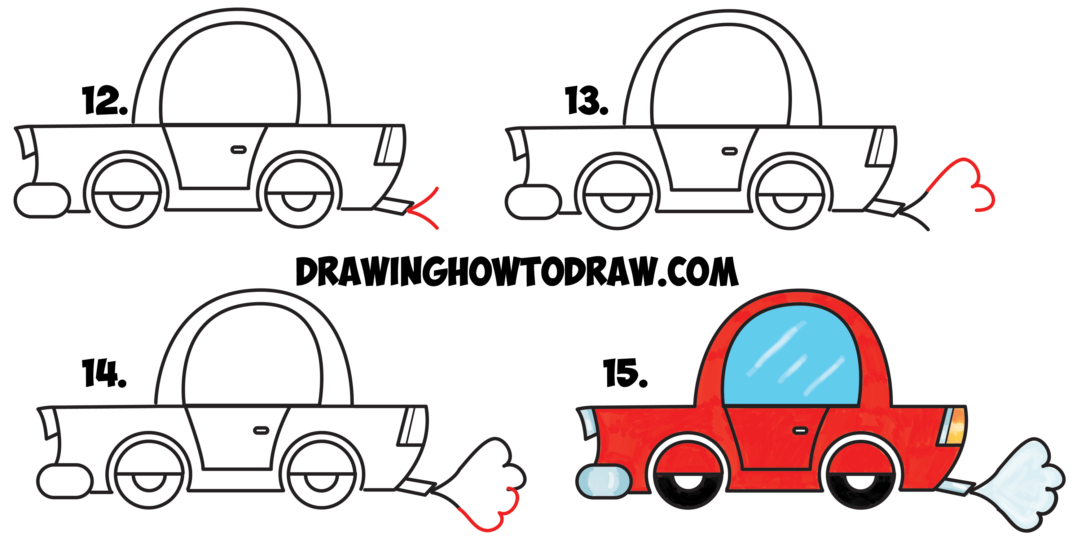 How to Draw a Cartoon Car from Lowercase Letter e Shapes – Easy Drawing  Tutorial for Kids | How to Draw Step by Step Drawing Tutorials