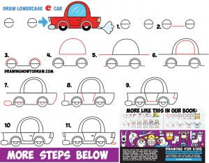 How to Draw a Cartoon Car from Lowercase Letter e Shapes – Easy Drawing ...