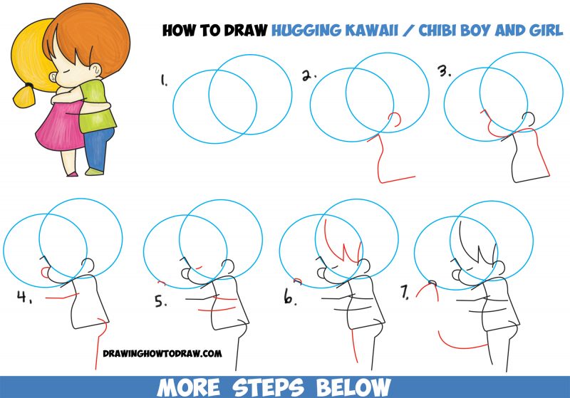 How to Draw Chibi Girl and Boy Hugging – Cute Kawaii Cartoon Children ...