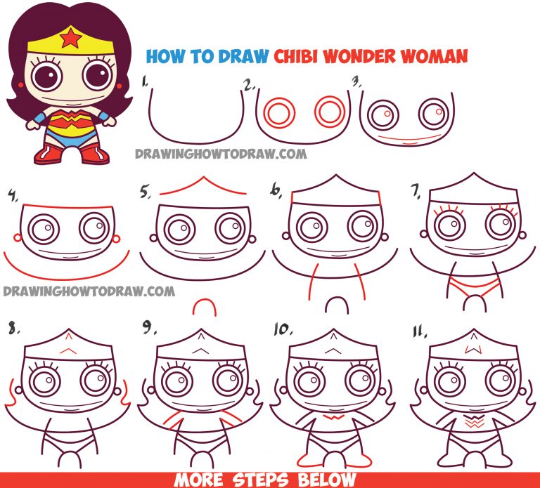 How to Draw Cute Chibi Wonder Woman from DC Comics in Easy Step by Step ...