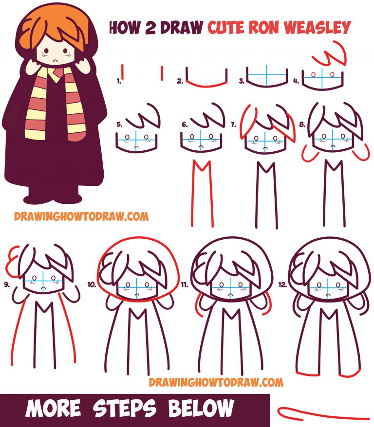 How to Draw Cute Ron Weasley from Harry Potter (Chibi / Kawaii) Easy ...