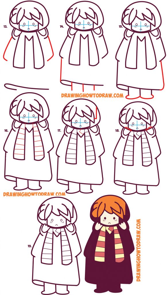 How to Draw Cute Ron Weasley from Harry Potter (Chibi / Kawaii) Easy ...