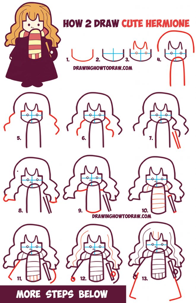 How to Draw Cute Hermione from Harry Potter (Chibi / Kawaii) Easy Steps ...