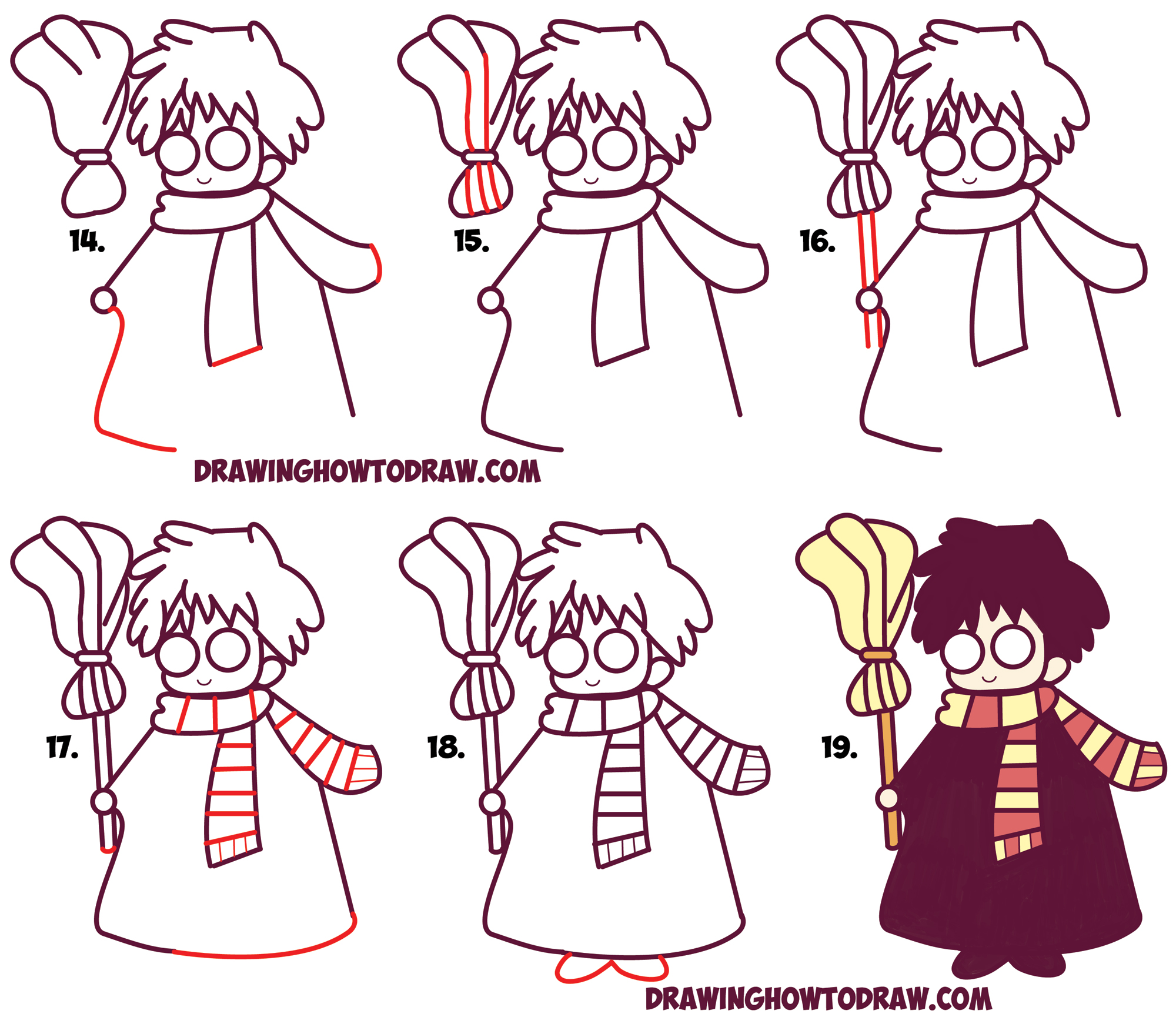 How to Draw Cute Harry Potter (Chibi / Kawaii) Easy Step by Step