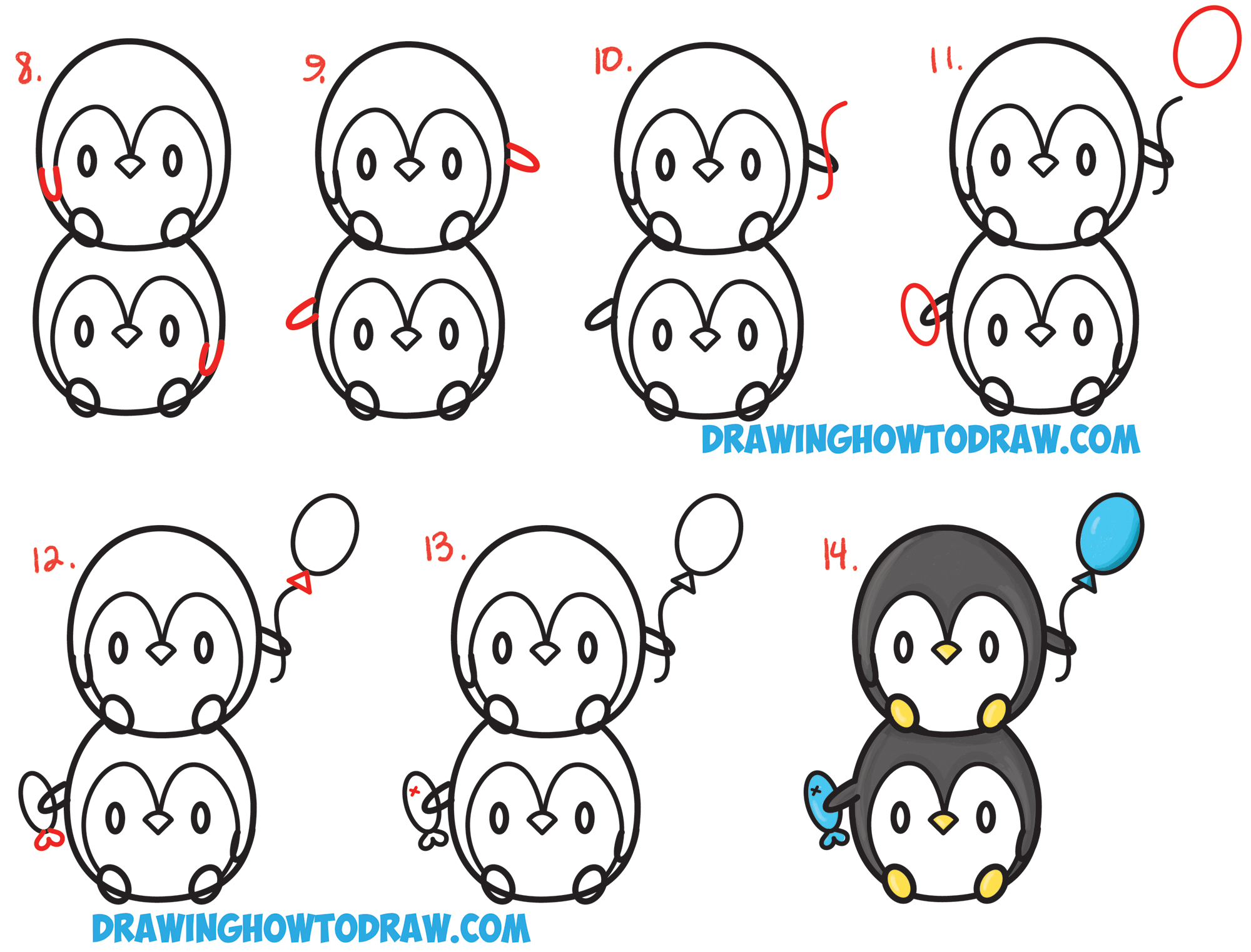 how to draw cute kawaii chibi stacked penguins easy step by step drawing tutorial kids 02