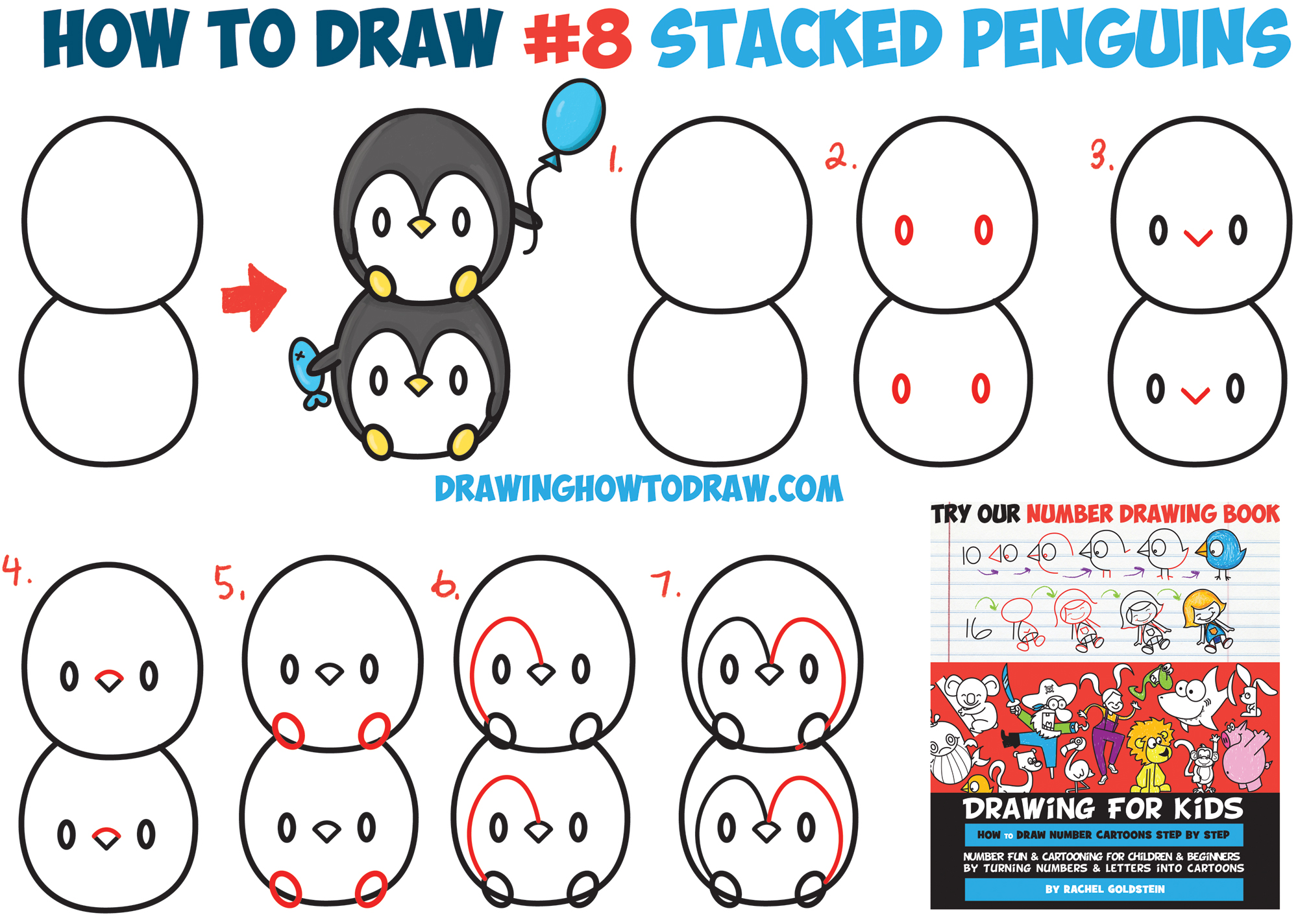 How To Draw Cute Kawaii Penguins Stacked From 8 With Easy Step By Step 