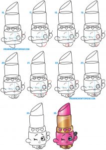 How to Draw Lippy Lips / Cute Lipstick from Shopkins – Easy Step by ...