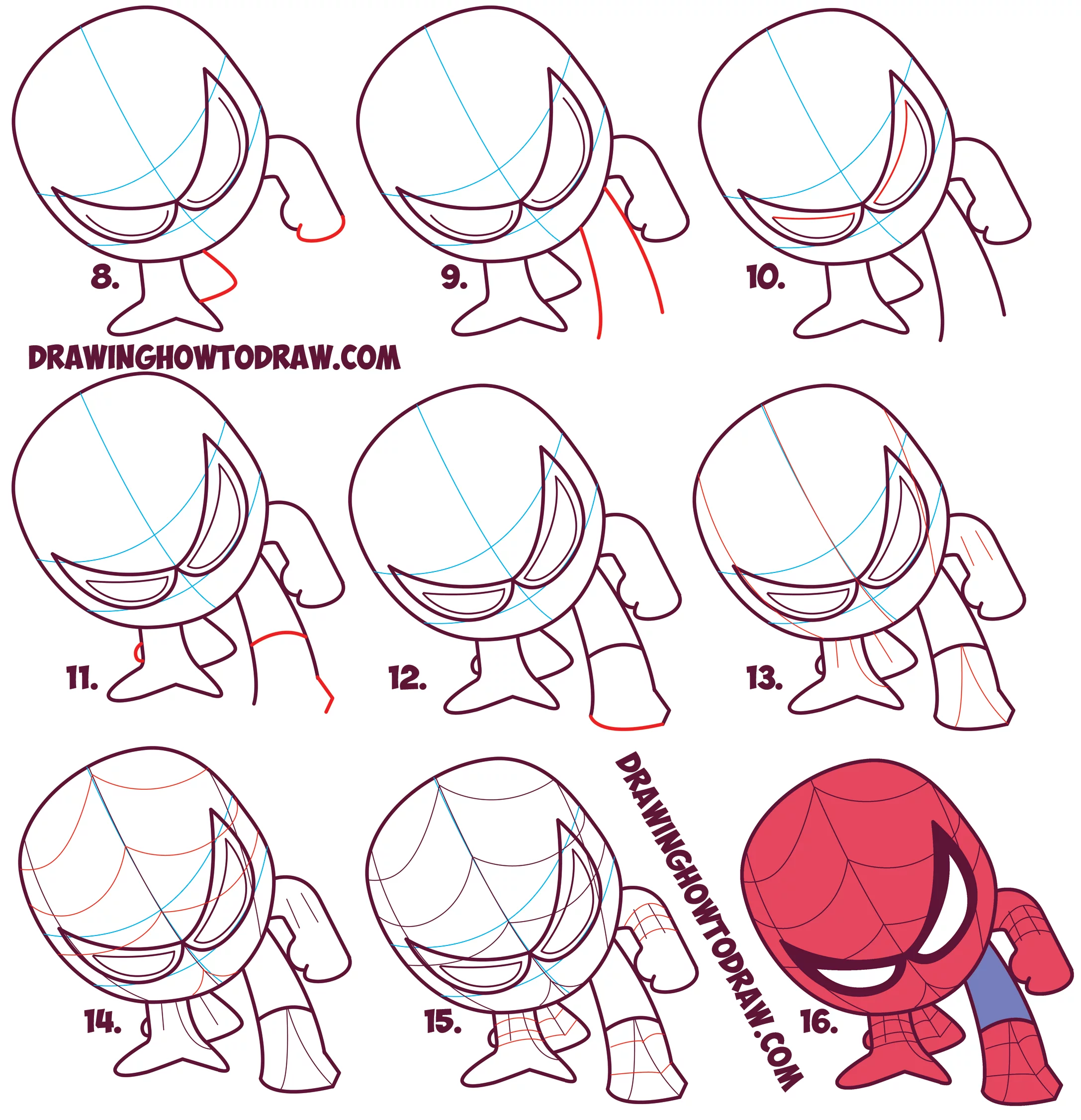 how to draw chibi spiderman