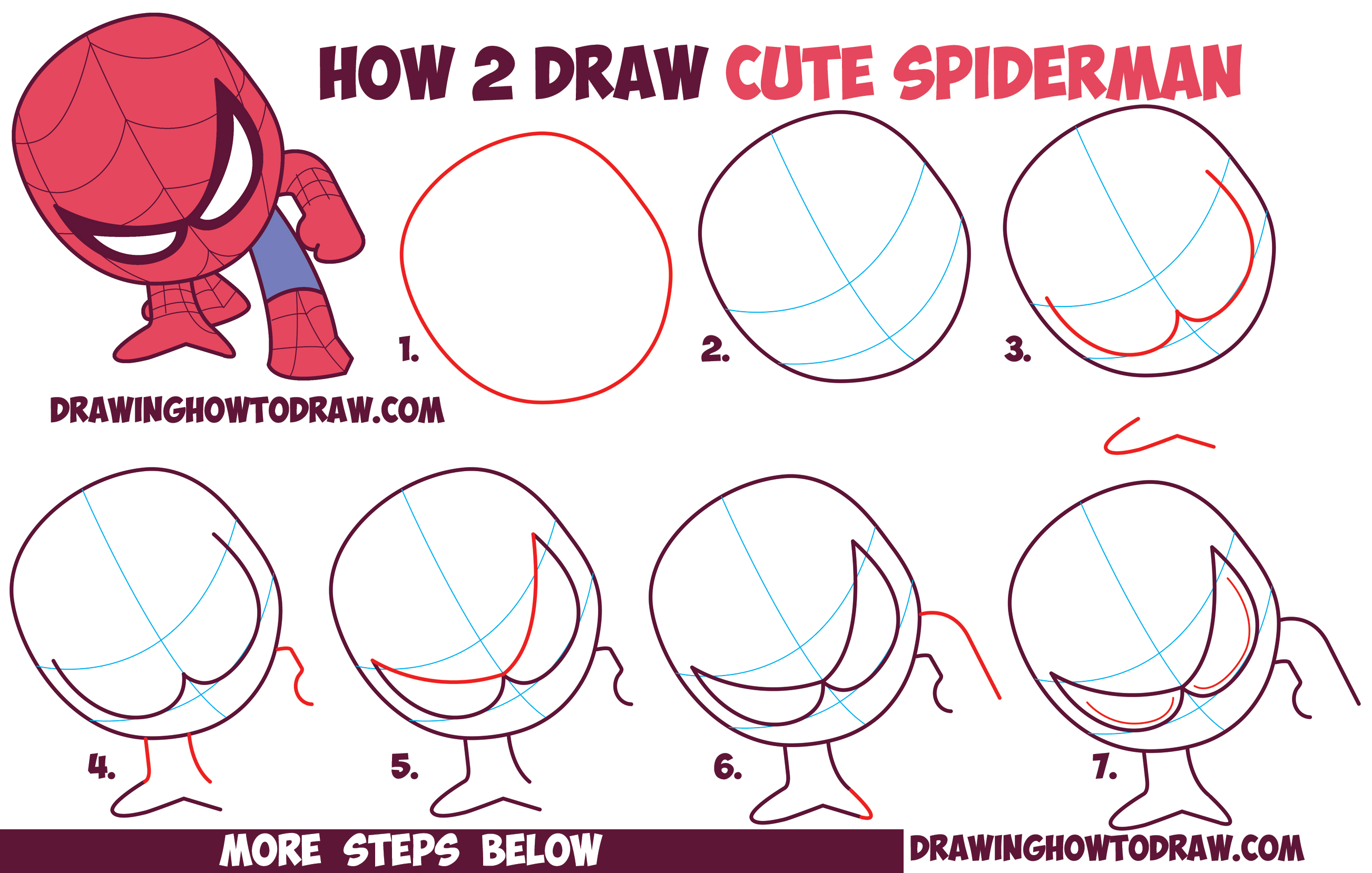 How to Draw Cute Spiderman (Chibi / Kawaii) Easy Step by Step Drawing