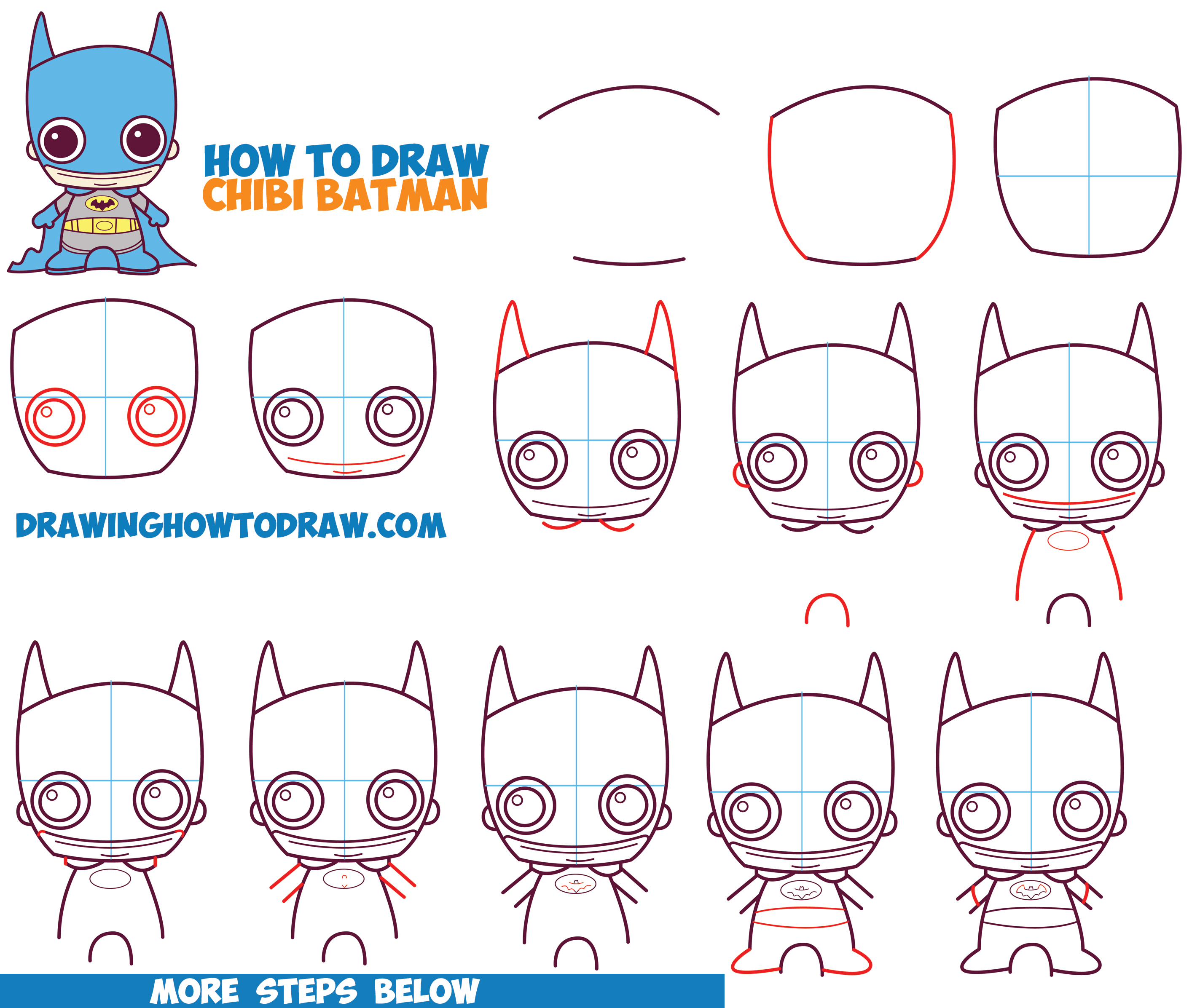 How to Draw Cute Chibi Batman from DC Comics in Easy Step by Step Drawing  Tutorial for Kids - How to Draw Step by Step Drawing Tutorials