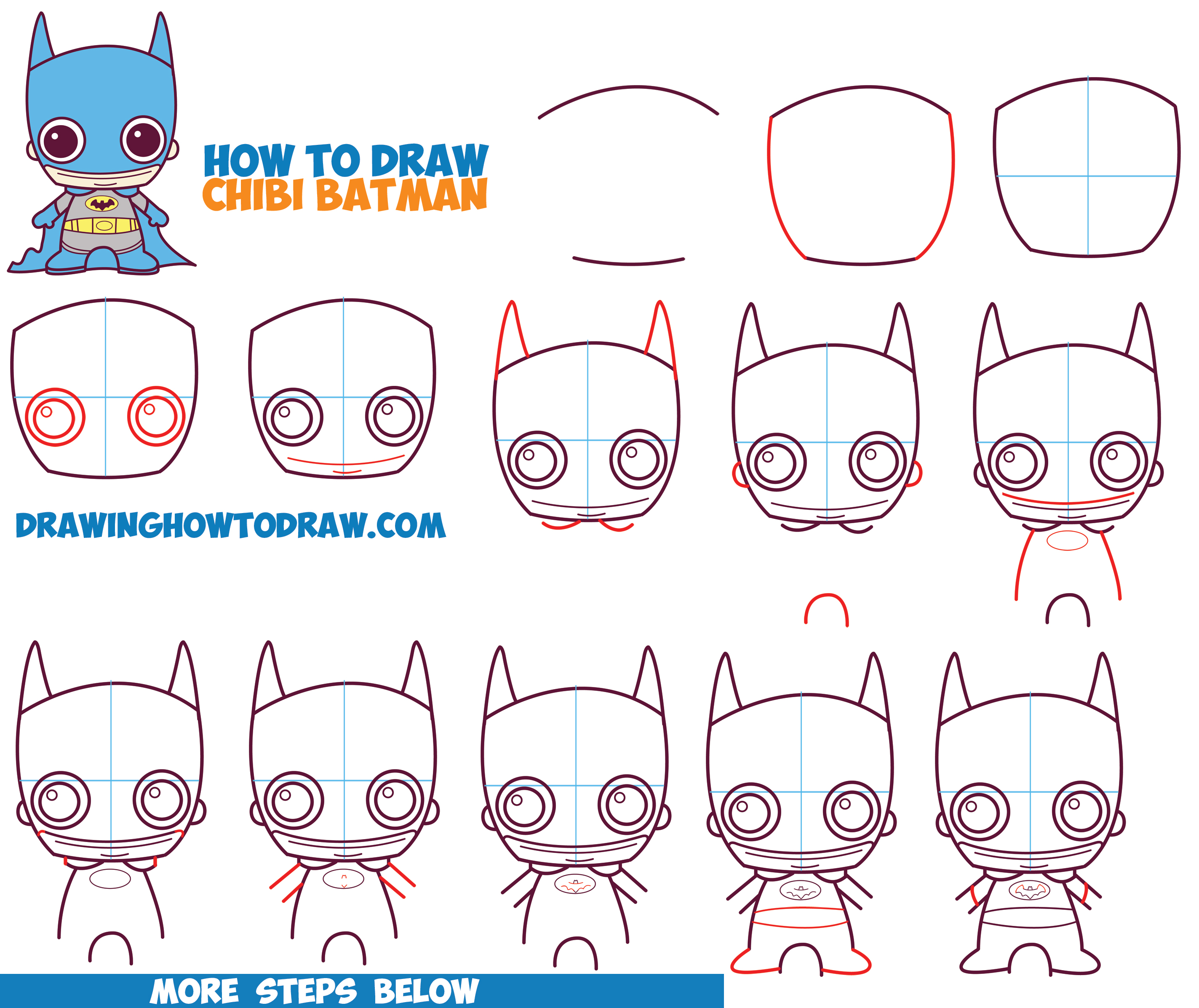 How To Draw Cute Chibi Batman From DC Comics In Easy Step By Step 