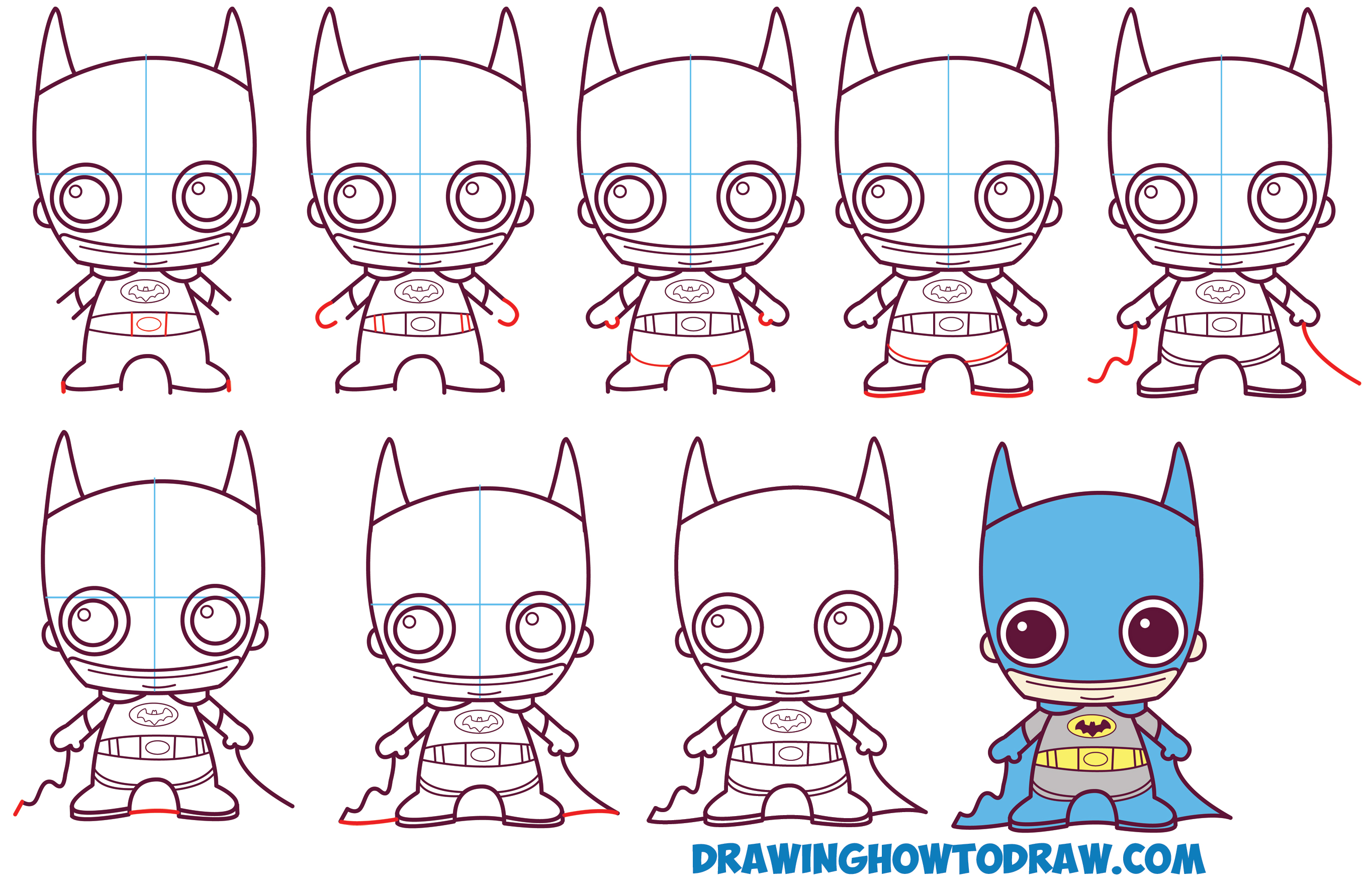 How to Draw Cute Chibi Batman from DC Comics in Easy Step by Step