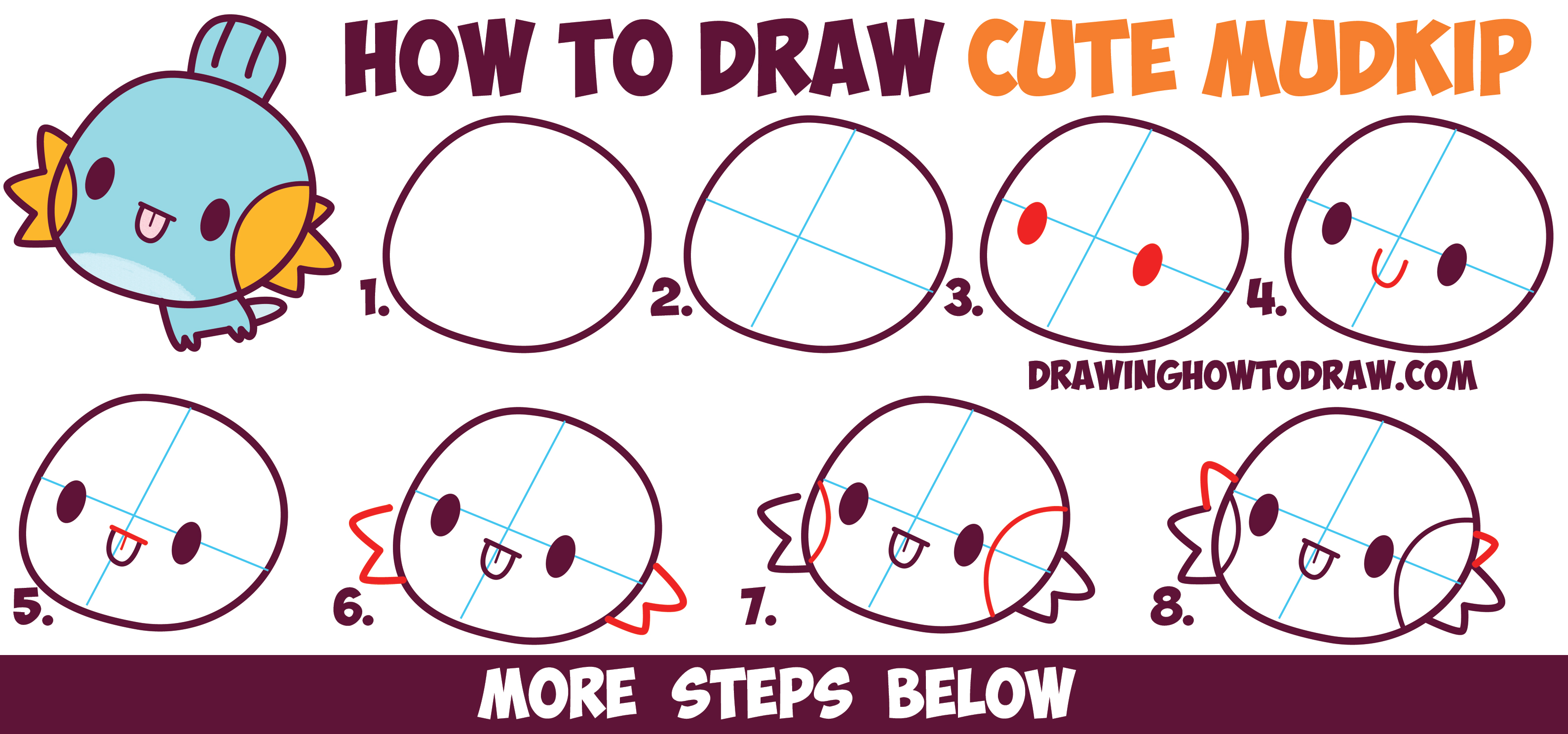 How to Draw MudKip from Pokemon (Cute / Chibi / Kawaii) Easy Step by ...