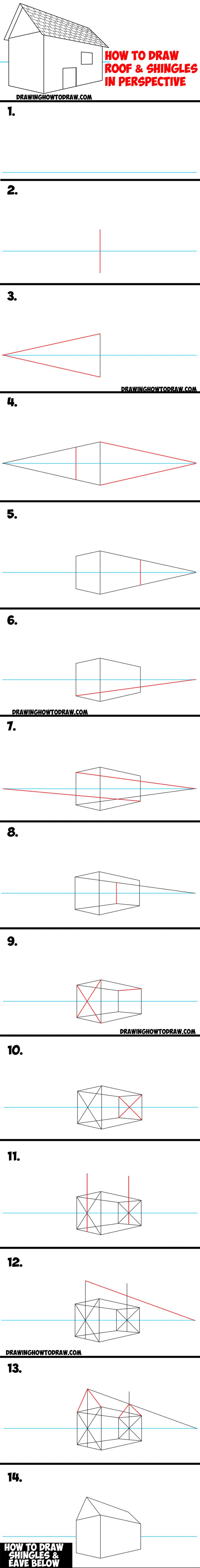 How to Draw a Roof and Shingles with Two Point Perspective Easy Step