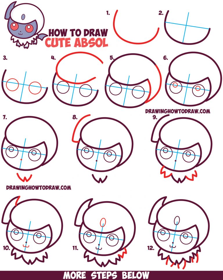 How to Draw Cute Absol from Pokemon (Chibi / Kawaii) in Easy Step by ...