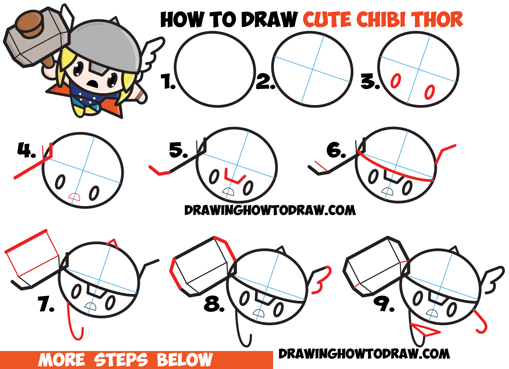 How to Draw Cute Chibi Kawaii Thor from Marvel Comics in Easy Steps