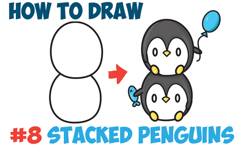 How to Draw Cute Kawaii Penguins Stacked from #8 with Easy Step by Step Drawing Tutorial for Kids and Beginners