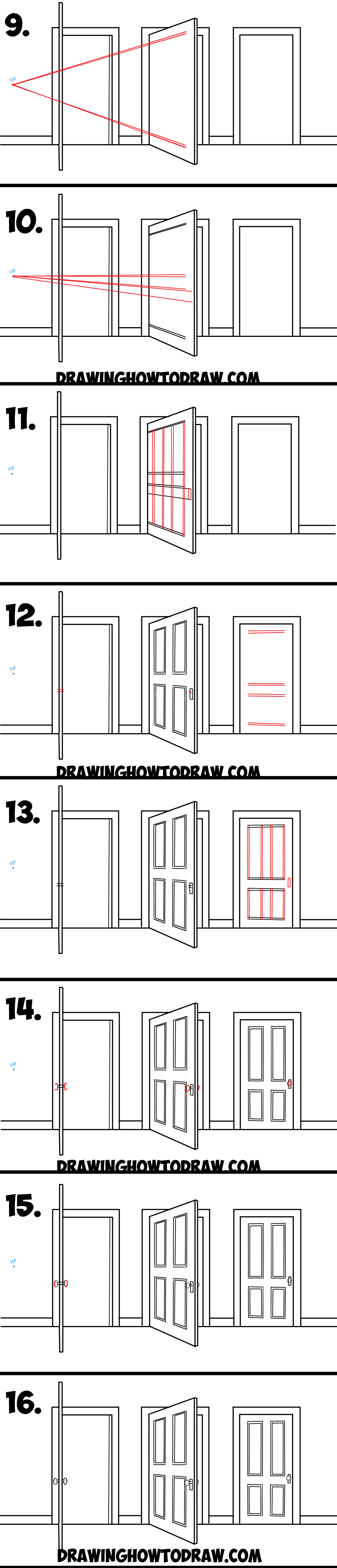 How to Draw Doors (Opened / Closed) in Two Point Perspective Easy