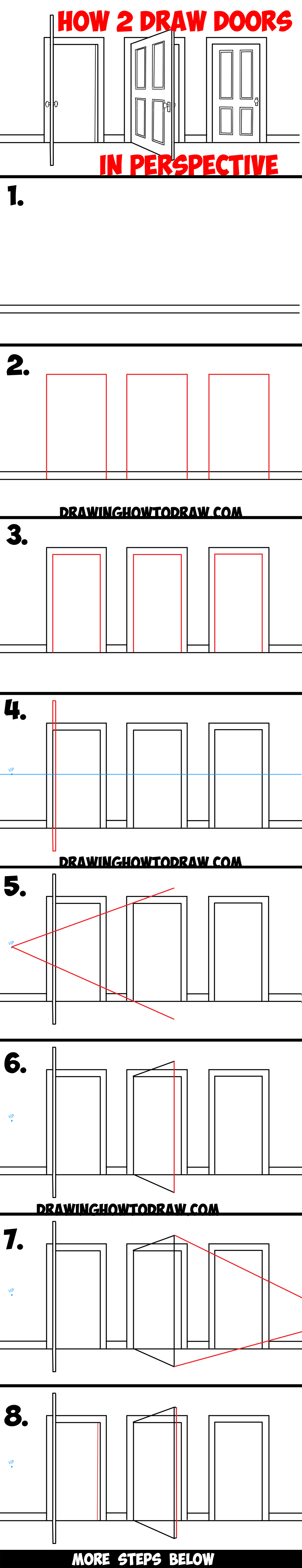 How to Draw Doors (Opened / Closed) in Two Point Perspective Easy