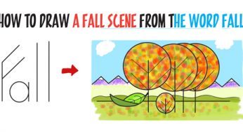 How to Draw Fall / Autumn Scene from the Word “Fall” – Easy Cartoon Drawing Tutorial and Art Lesson for Kids