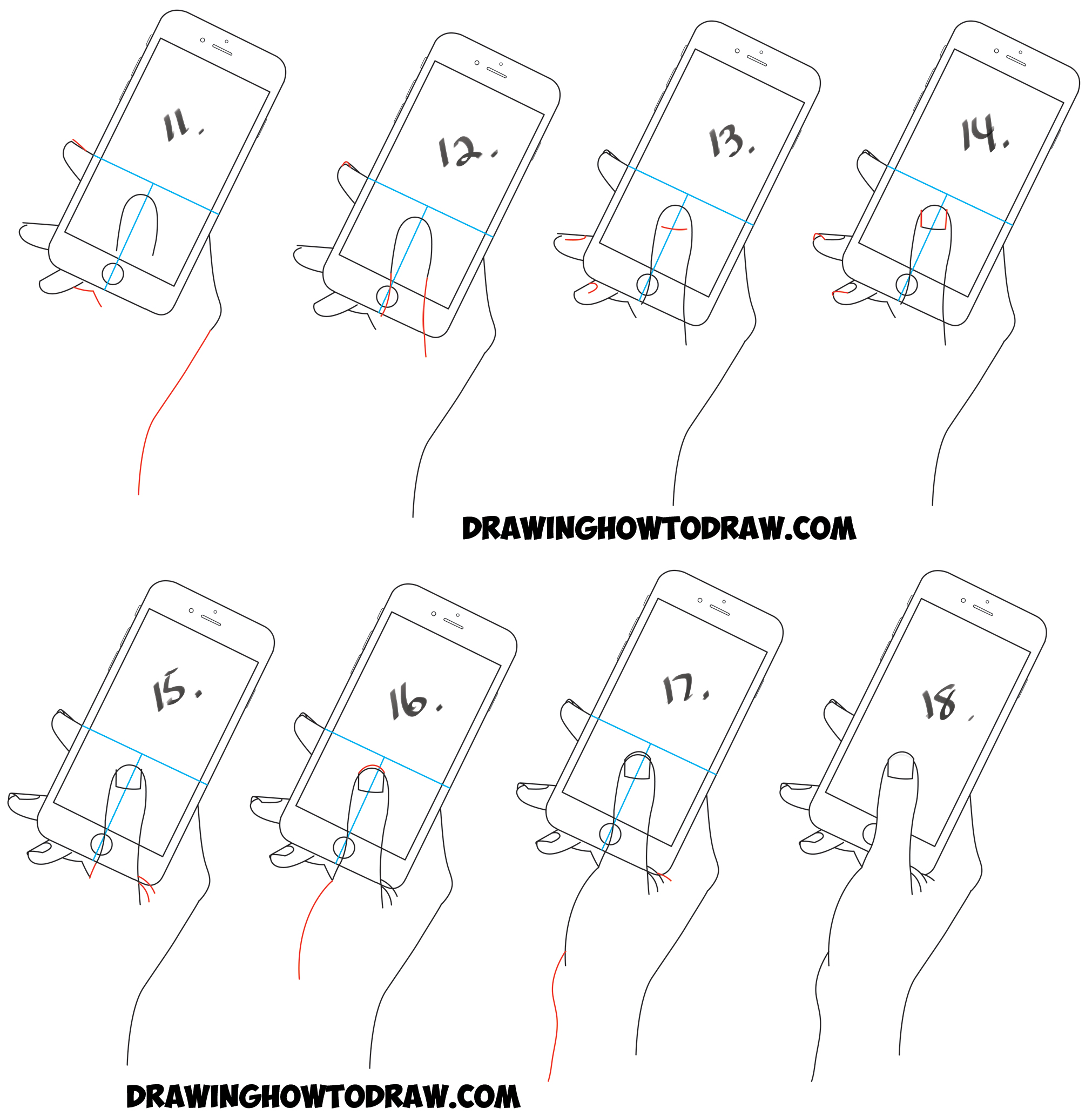 How to Draw a Hand Holding a Cell Phone / iPhone in Easy Step by Step
