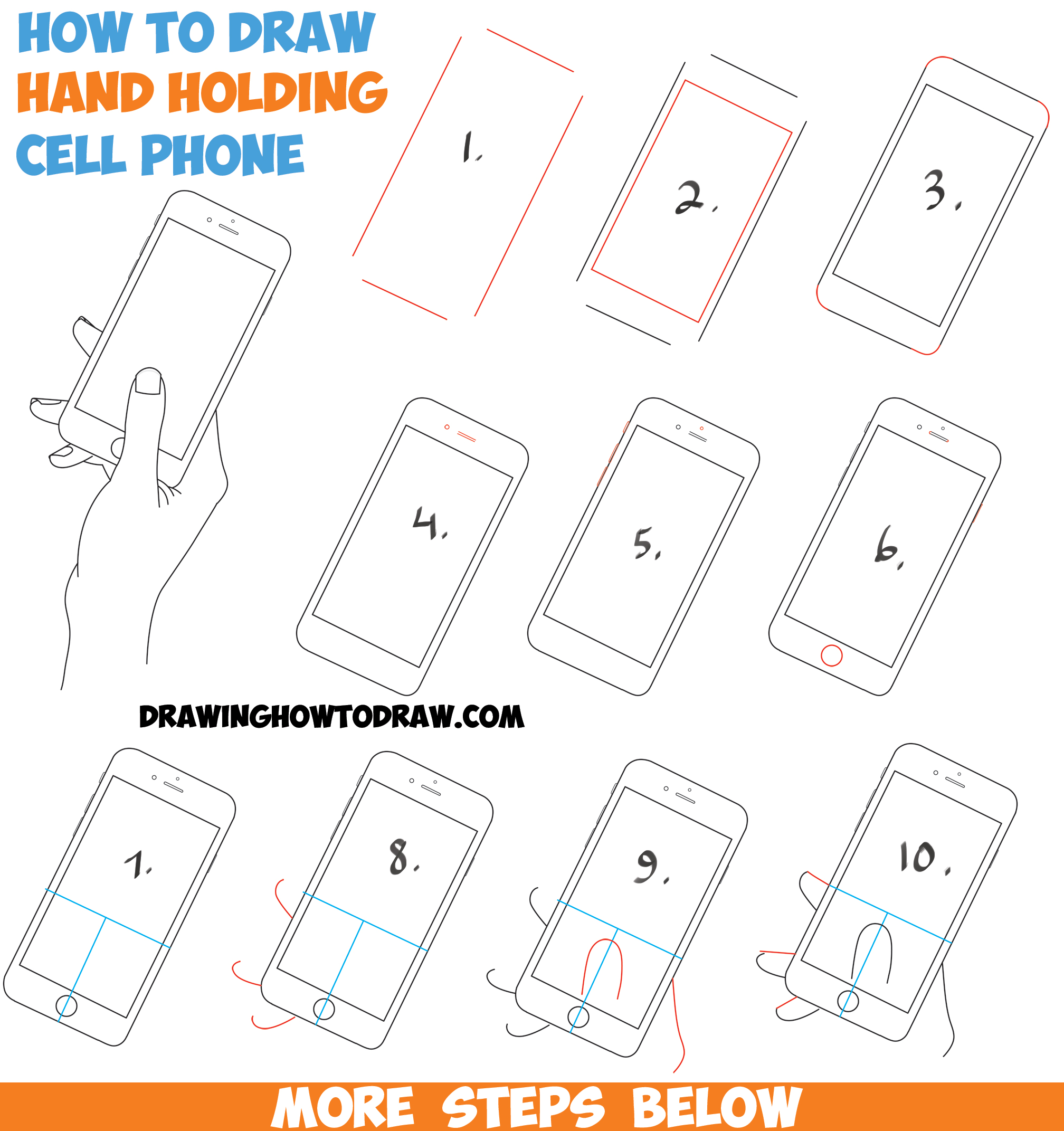 How to Draw a Hand Holding a Cell Phone / iPhone in Easy Step by Step
