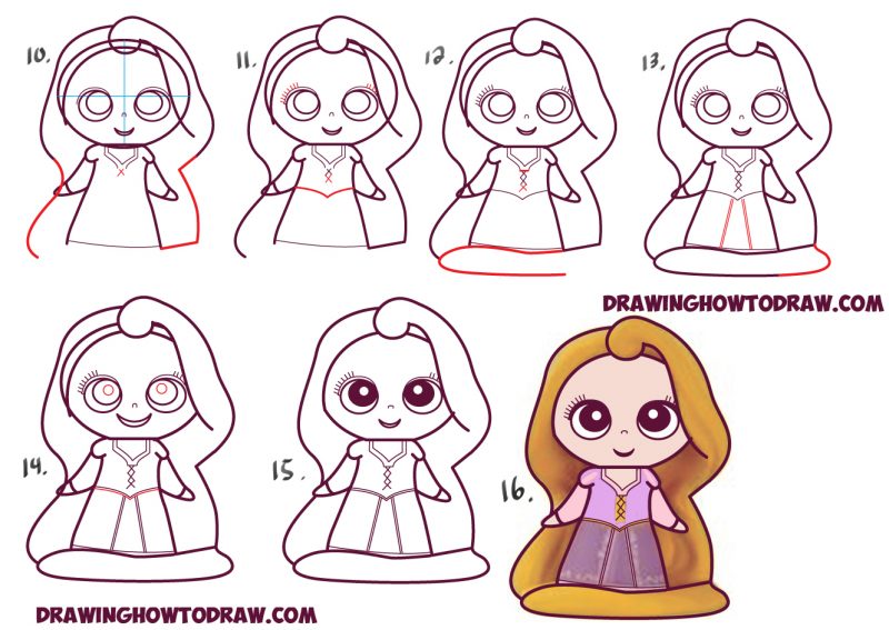 How to Draw Kawaii Chibi Rapunzel from Disney’s Tangled in Easy Steps ...