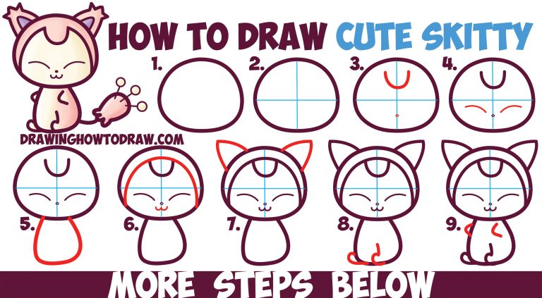 How to Draw Cute Kawaii / Chibi Skitty from Pokemon in Easy Step by ...