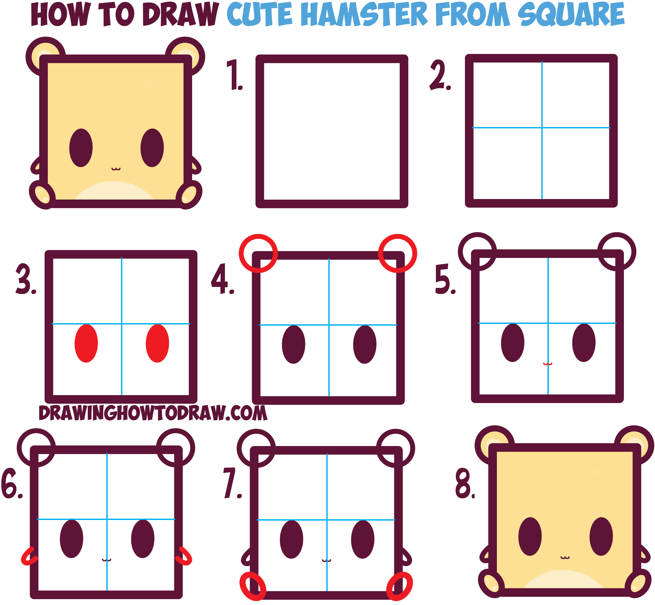 How to Draw Cute / Kawaii / Cartoon Baby Hamster from Squares with Easy ...