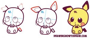 How to Draw Cute / Kawaii / Chibi Pichu from Pokemon in Easy Step by ...