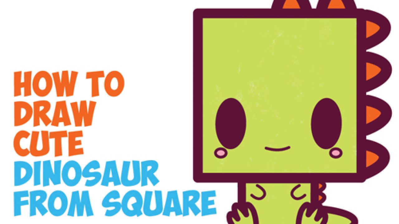 How to Draw Cute / Kawaii / Cartoon Baby Dinosaur from Squares ...
