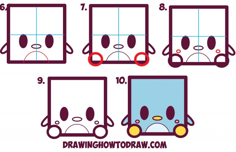 How To Draw Cute / Kawaii / Cartoon Baby Penguin From Squares With Easy ...