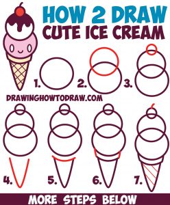 How to Draw Cute Kawaii Ice Cream Cone with Face on It – Easy Step by ...