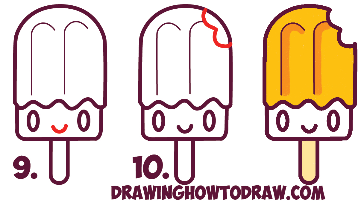 How to Draw Cute Kawaii Popsicle / Creamsicle with Face on It - Easy ...