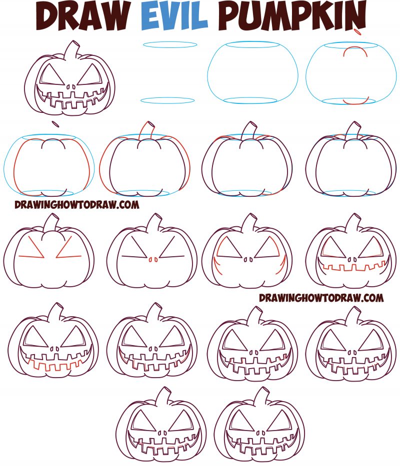 Huge Guide to Drawing Cartoon Pumpkin Faces / Jack O’Lantern Faces ...